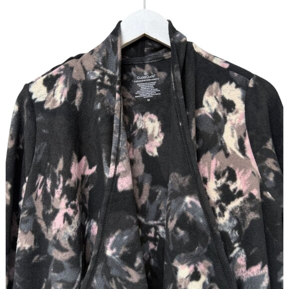 Cuddl Duds Long Fleece Cardigan Medium Gray Print Open Waterfall Duster Robe - Picture 2 of 9